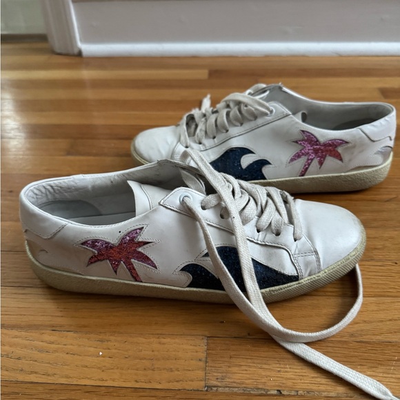 Saint Laurent White Sneakers with Pink and Blue Stars - Picture 2 of 6